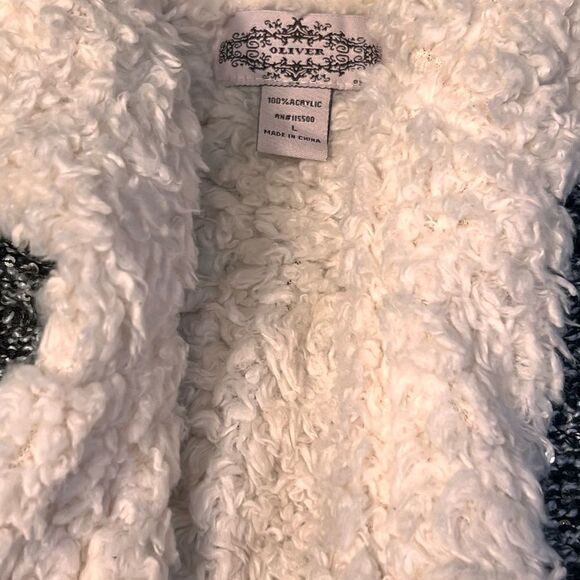 Woman’s Oliver Open Sherpa Lined Knit Vest L Black sparkle accents Reversible - Picture 10 of 11
